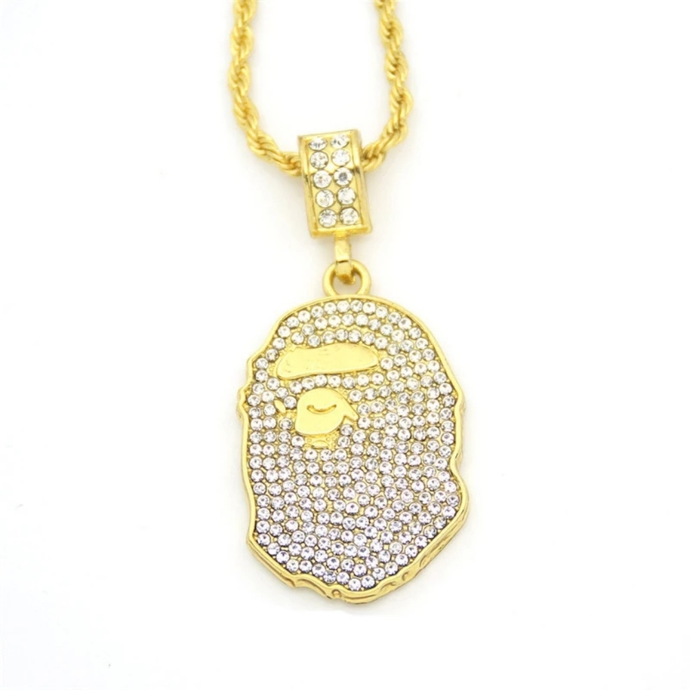 UniSex Iced Gold Plated Bape Pendant Necklace